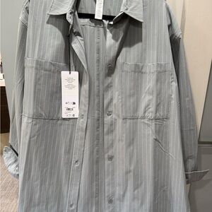 ALO Yoga Pinstripe Daylight Button Down Long Sleeve